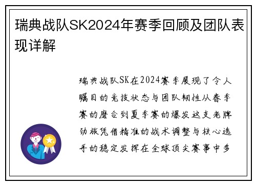 瑞典战队SK2024年赛季回顾及团队表现详解