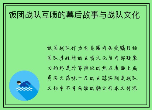 饭团战队互喷的幕后故事与战队文化