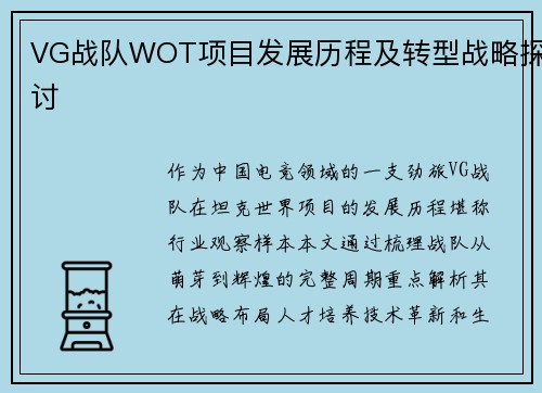 VG战队WOT项目发展历程及转型战略探讨
